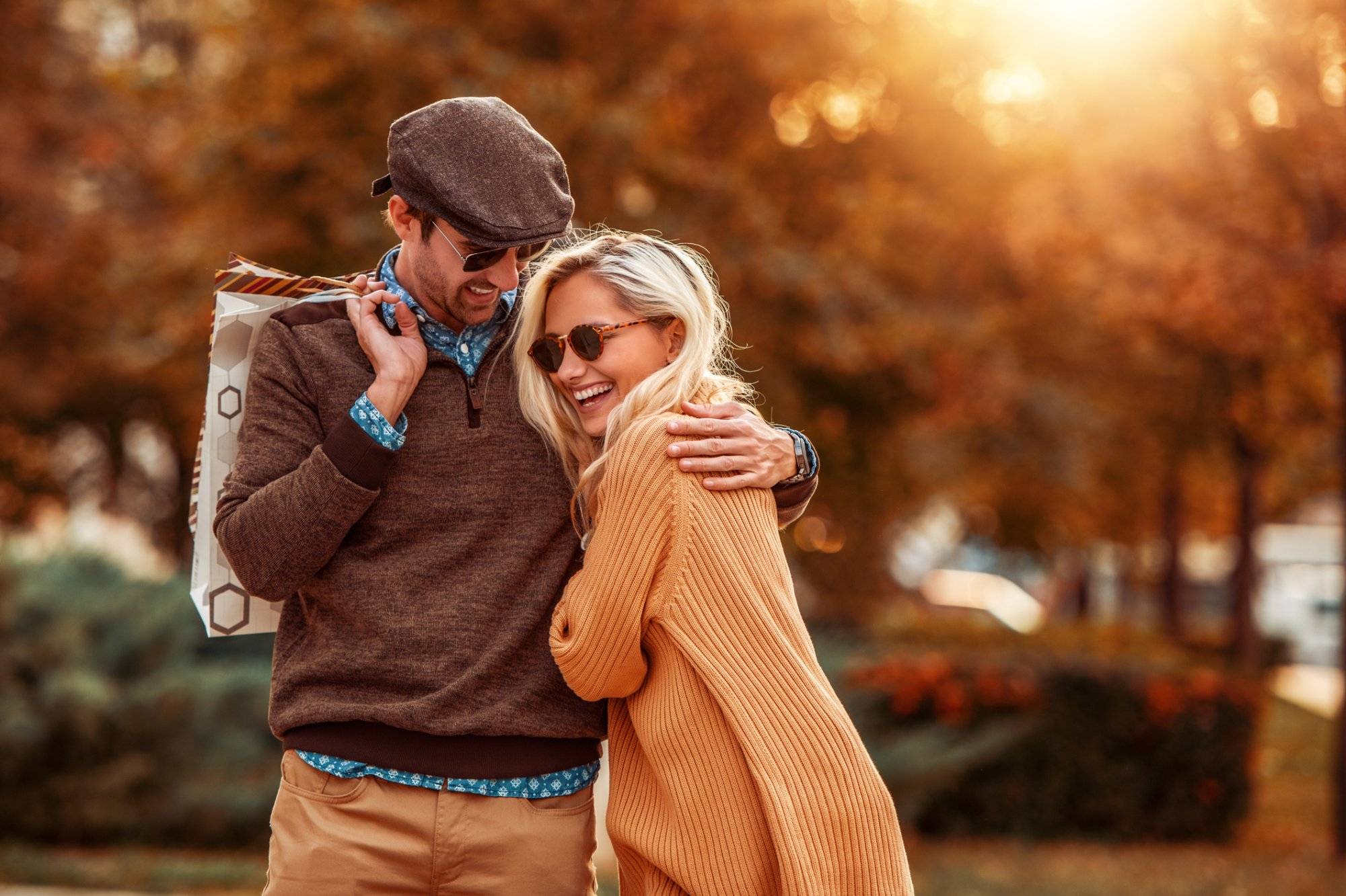 Young couple in love walking in the city