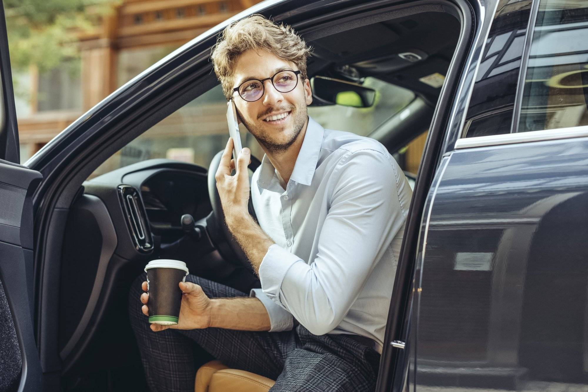 Man driving his car